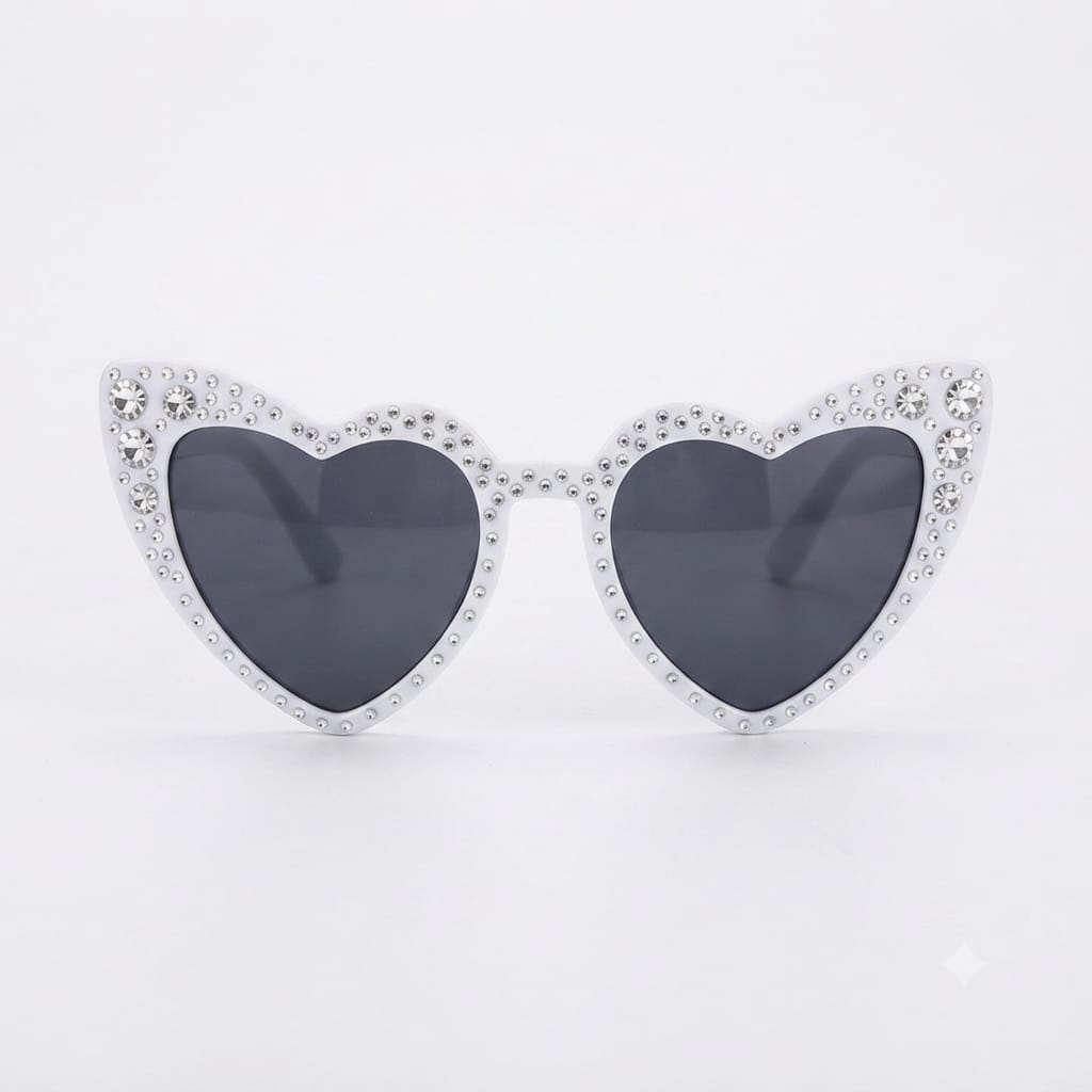 Anteojo corazón blanco con strass