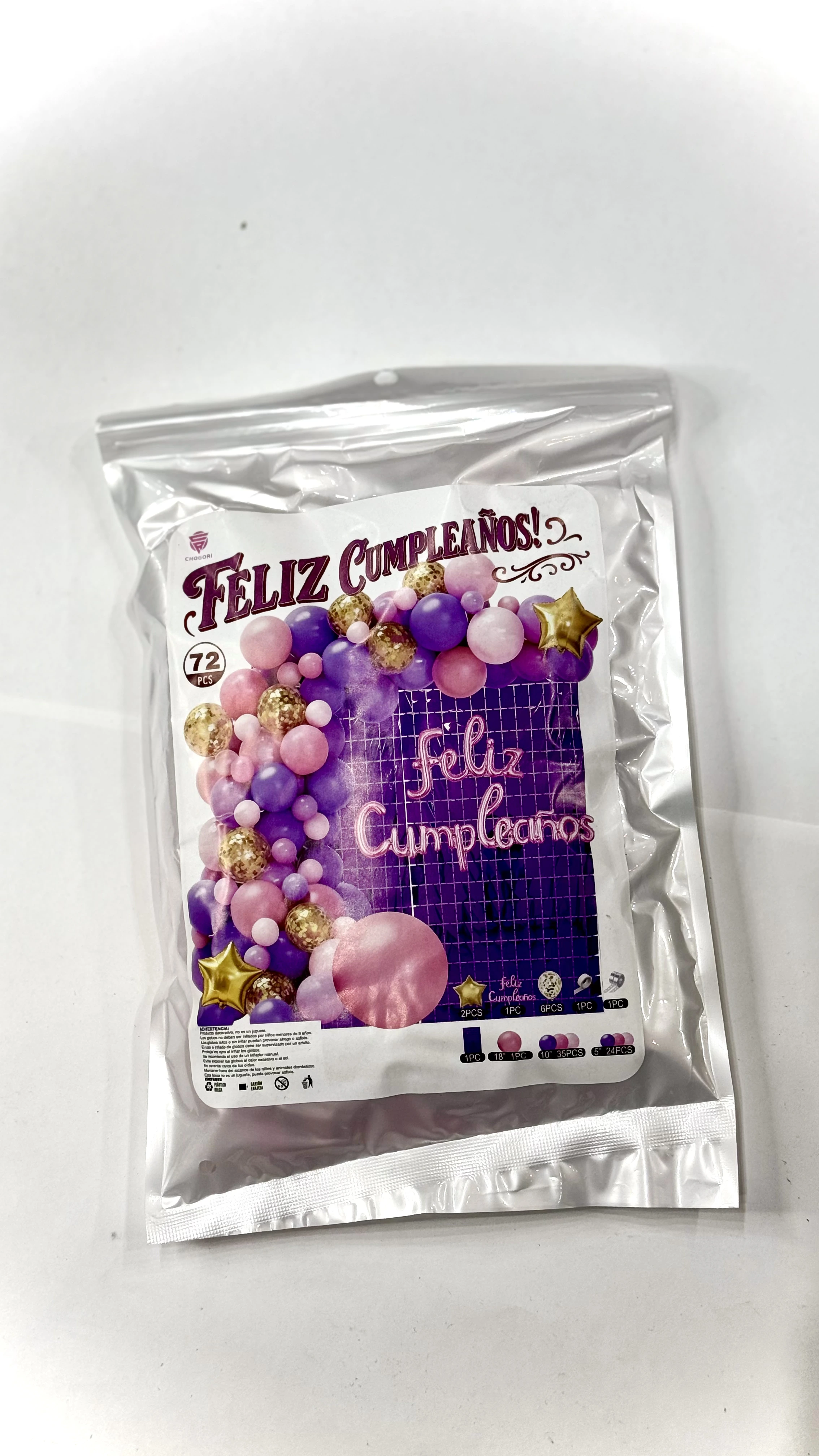 Set de globos cortina Feliz Cumpleaños · violeta y rosa
