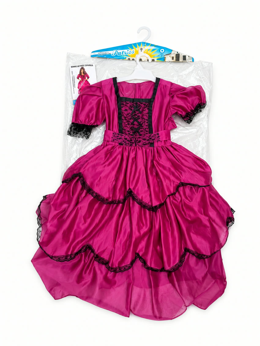Disfraz vestido fucsia con encaje negro